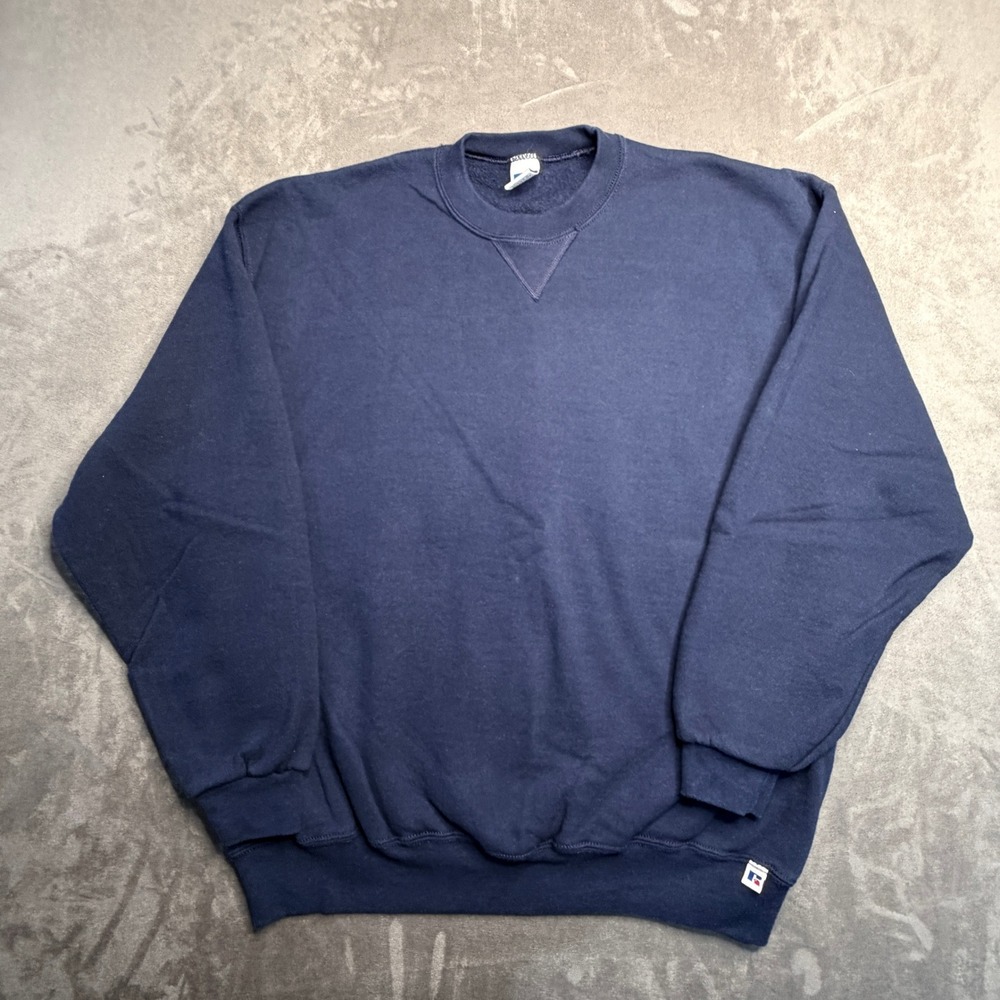 VTG Russell Athletic‎ Sweatshirt Mens XL Navy Blue V-Stitch Crewneck Blank